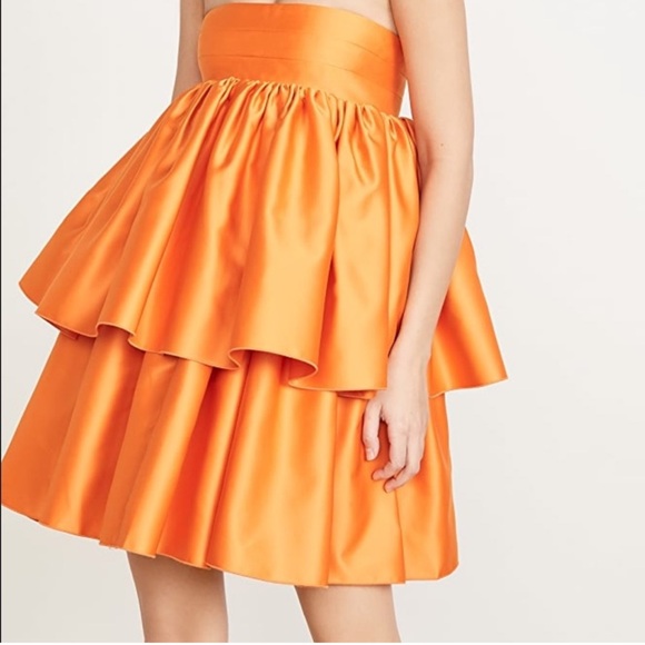 Rotate Birger Christensen Carmina strapless ruffled dress in orange - Picture 9 of 9